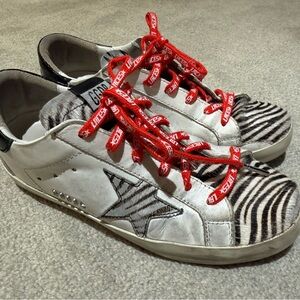 Golden Goose Zebra Print Sneakers with Red Laces